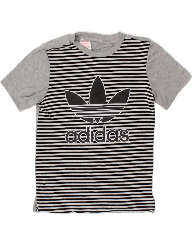 men's athletic fit graphic t-shirts -ADIDAS Boys Graphic T-Shirt Top 9-10 Years Grey Striped Cotton