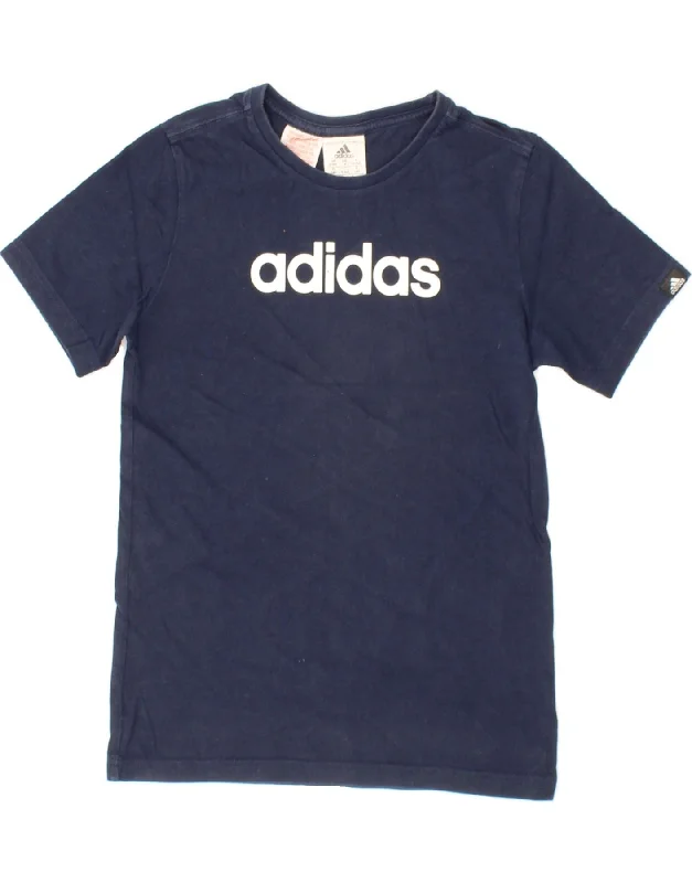 men's casual summer t-shirts -ADIDAS Boys Graphic T-Shirt Top 9-10 Years Navy Blue Cotton