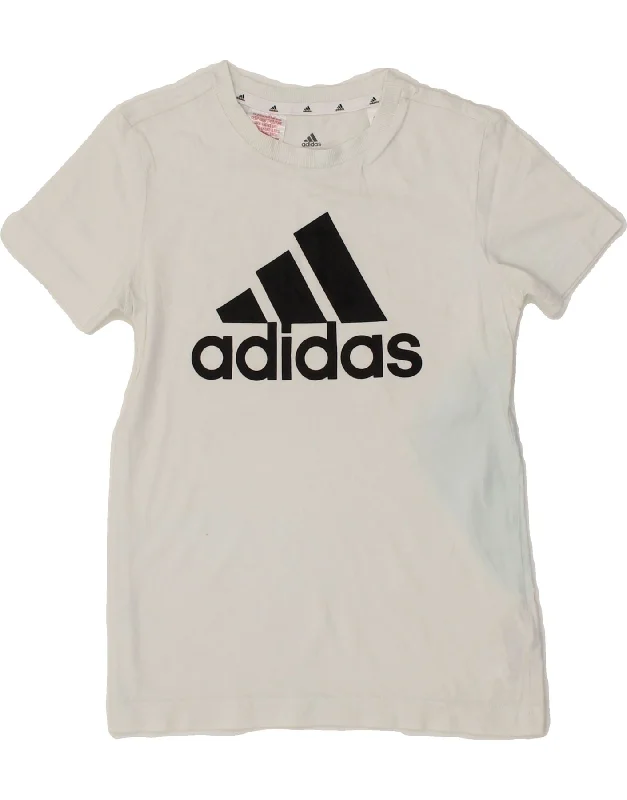 men's workout t-shirts -ADIDAS Boys Graphic T-Shirt Top 9-10 Years White Cotton