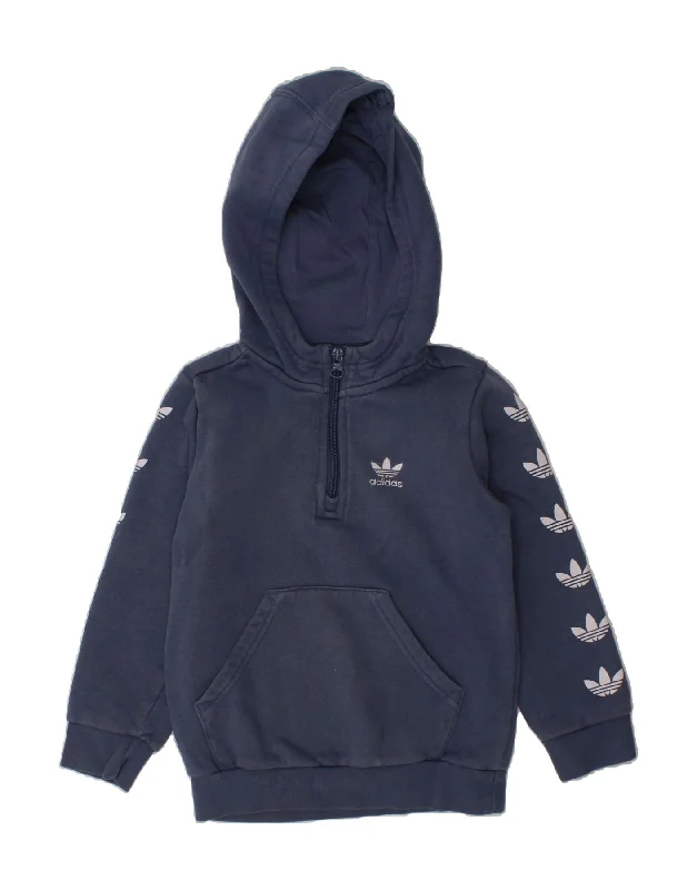 men's winter hoodie -ADIDAS Boys Graphic Zip Neck Hoodie Jumper 5-6 Years Navy Blue Cotton