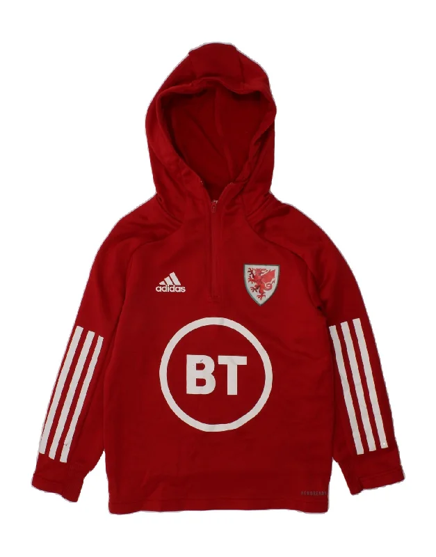 men's athletic zip-up sweatshirts -ADIDAS Boys Graphic Zip Neck Hoodie Jumper 5-6 Years Red Polyester