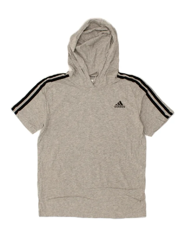 men's printed tees for casual wear -ADIDAS Boys Hooded T-Shirt Top 10-11 Years Medium Grey Cotton