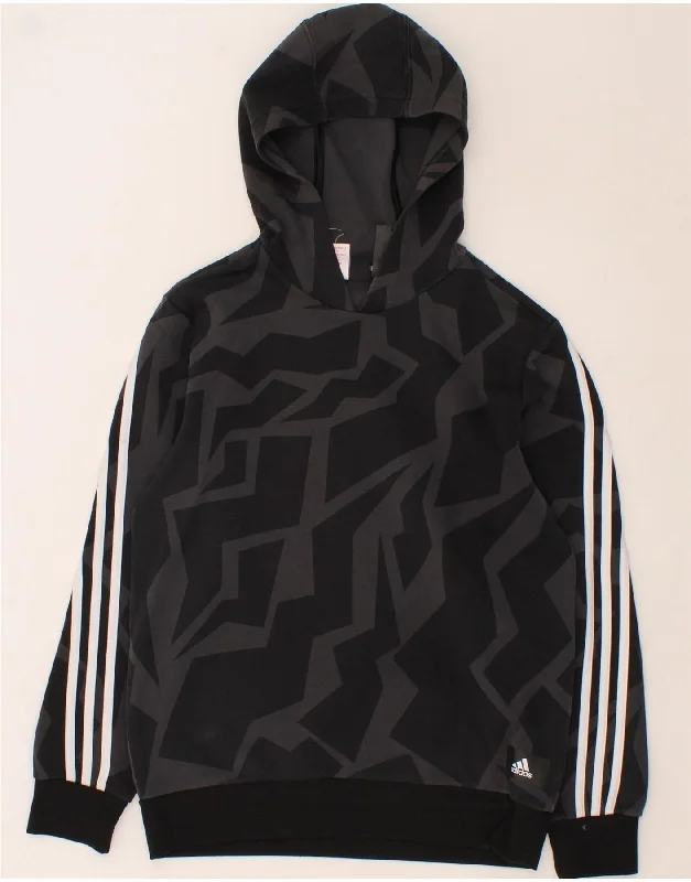 men's cool graphic sweatshirts -ADIDAS Boys Hoodie Jumper 13-14 Years Black Geometric Cotton