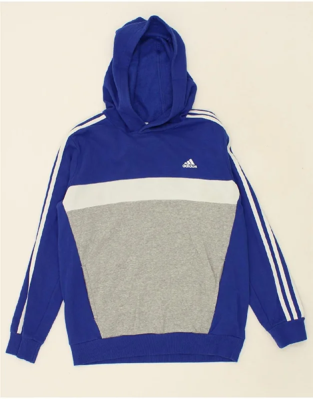 men's winter pullover sweatshirts -ADIDAS Boys Hoodie Jumper 13-14 Years Blue Colourblock Cotton