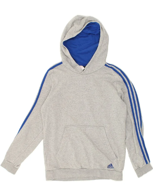 men's hoodie for gym -ADIDAS Boys Hoodie Jumper 13-14 Years Grey Cotton