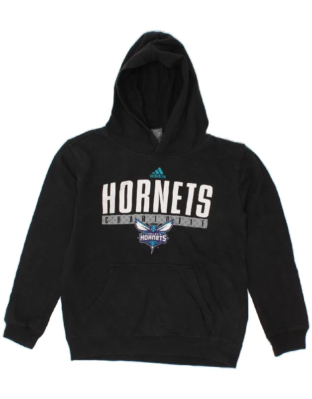 men's hoodie with pockets -ADIDAS Boys Hornets Charlotte Hoodie Jumper 10-11 Years Medium  Black