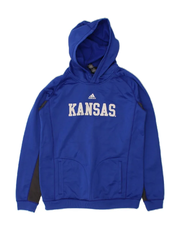 men's performance hoodies -ADIDAS Boys Kansas Graphic Hoodie Jumper 15-16 Years XL Blue Polyester