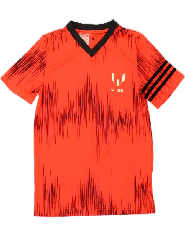 men's lightweight t-shirts -ADIDAS Boys MESSI Graphic T-Shirt Top 11-12 Years Orange Striped Polyester