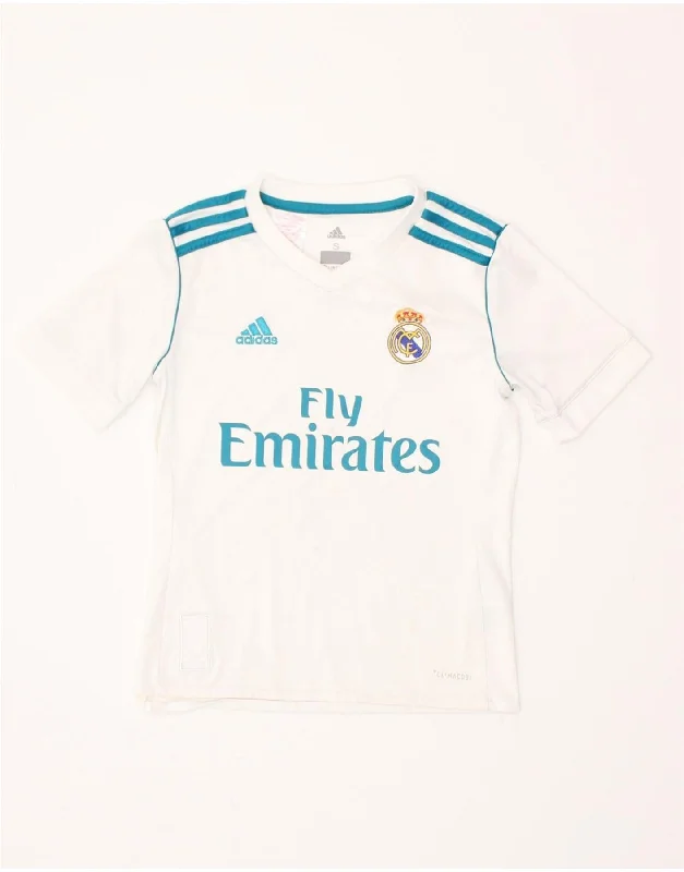 men's t-shirts for daily wear -ADIDAS Boys Real Madrid Graphic T-Shirt Top 7-8 Years Small Off White