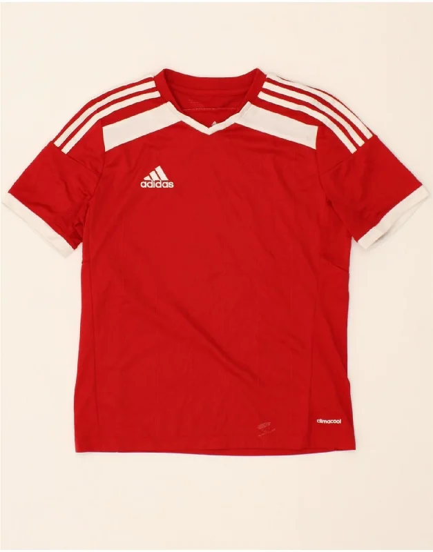 men's long-sleeve cotton t-shirts -ADIDAS Boys T-Shirt Top 13-14 Years XL Red Colourblock Polyester