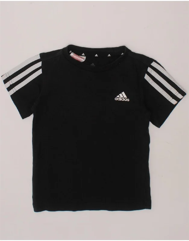 men's comfy basic tees -ADIDAS Boys T-Shirt Top 3-4 Years Black Cotton