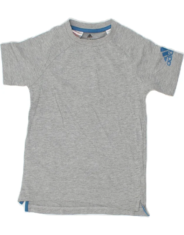 men's graphic logo t-shirts -ADIDAS Boys T-Shirt Top 9-10 Years Grey Cotton