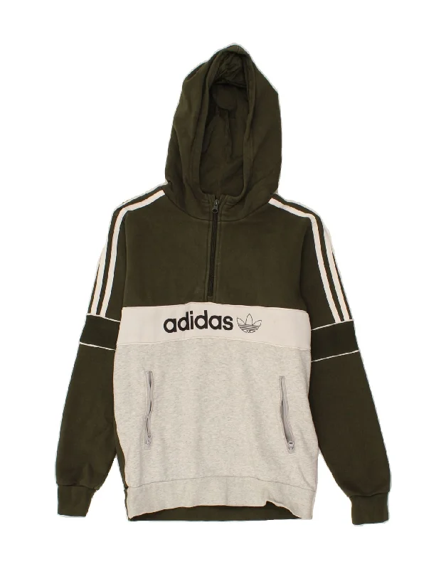 men's hoodie sweatshirt with graphics -ADIDAS Boys Zip Neck Graphic Hoodie Jumper 13-14 Years  Green Colourblock