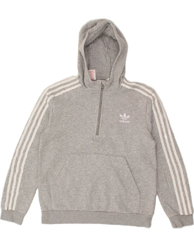 men's winter pullover sweatshirts -ADIDAS Boys Zip Neck Hoodie Jumper 13-14 Years Grey Cotton