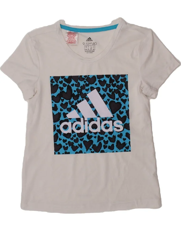 men's soft t-shirts for lounging -ADIDAS Girls Aeroready Graphic T-Shirt Top 9-10 Years White Animal Print