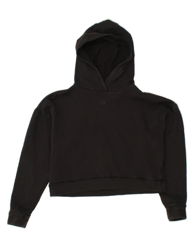 men's athletic sweatshirts -ADIDAS Girls Crop Hoodie Jumper 13-14 Years Black Cotton