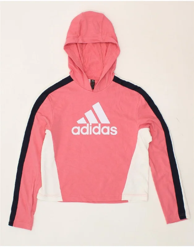 men's classic hoodies -ADIDAS Girls Graphic Crop Hoodie Jumper 13-14 Years Pink Colourblock