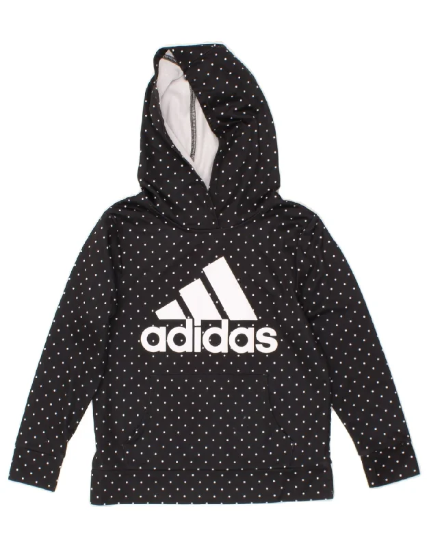 men's hoodie for casual outings -ADIDAS Girls Graphic Hoodie Jumper 10-11 Years Medium  Black Polka Dot