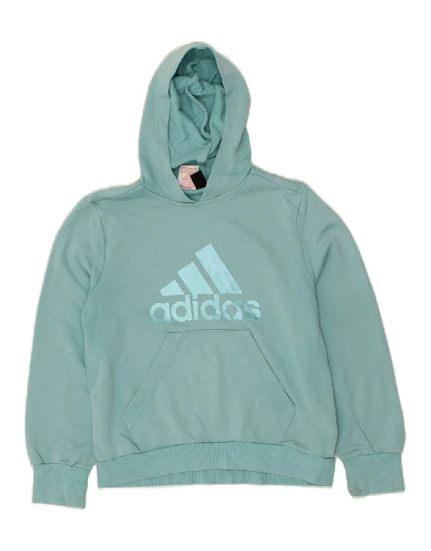 trendy graphic sweatshirts for men -ADIDAS Girls Graphic Hoodie Jumper 11-12 Years Blue Cotton