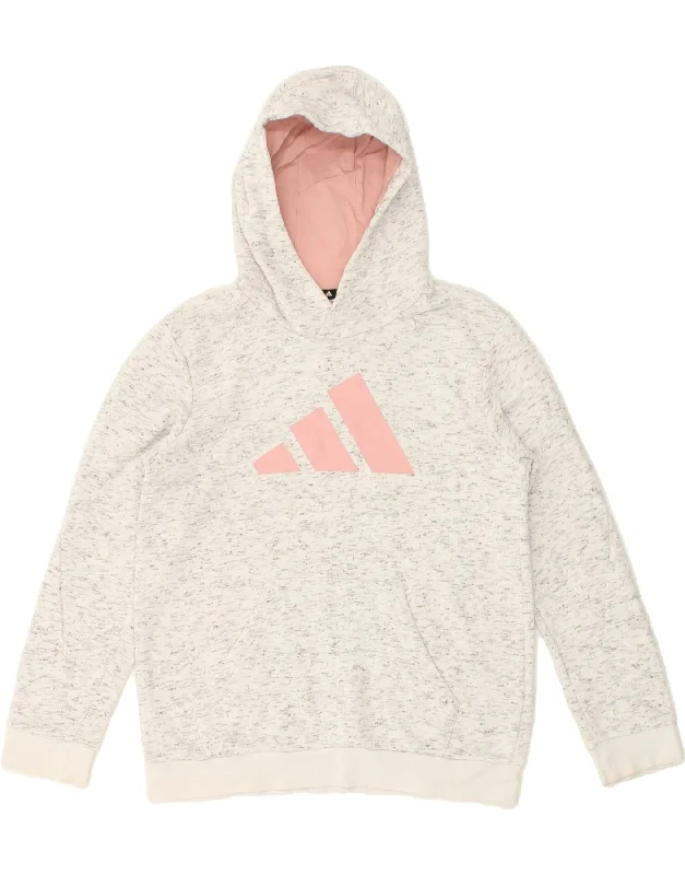 men's relaxed fit sweatshirts -ADIDAS Girls Graphic Hoodie Jumper 11-12 Years Grey Flecked Cotton