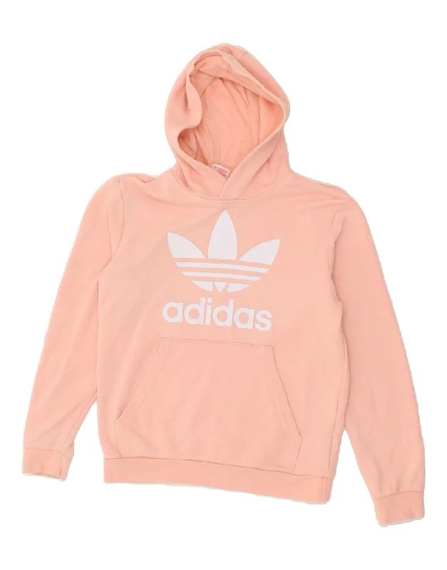 men's hoodies for casual wear -ADIDAS Girls Graphic Hoodie Jumper 11-12 Years Pink Cotton