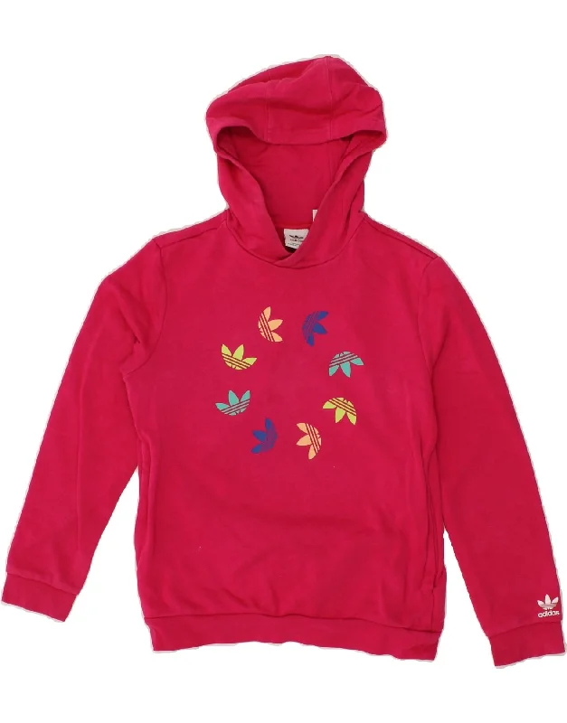 men's hoodies for casual wear -ADIDAS Girls Graphic Hoodie Jumper 11-12 Years Pink Cotton