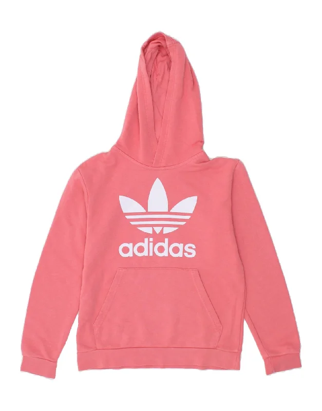 men's hoodie for outdoor activities -ADIDAS Girls Graphic Hoodie Jumper 11-12 Years Pink Cotton