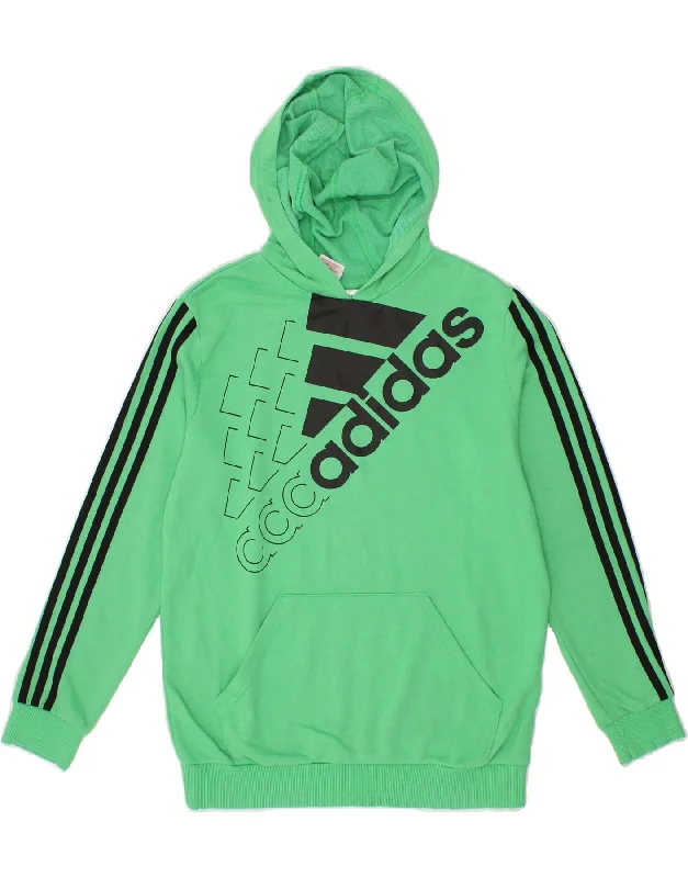 men's hoodies with bold prints -ADIDAS Girls Graphic Hoodie Jumper 13-14 Years Green Cotton