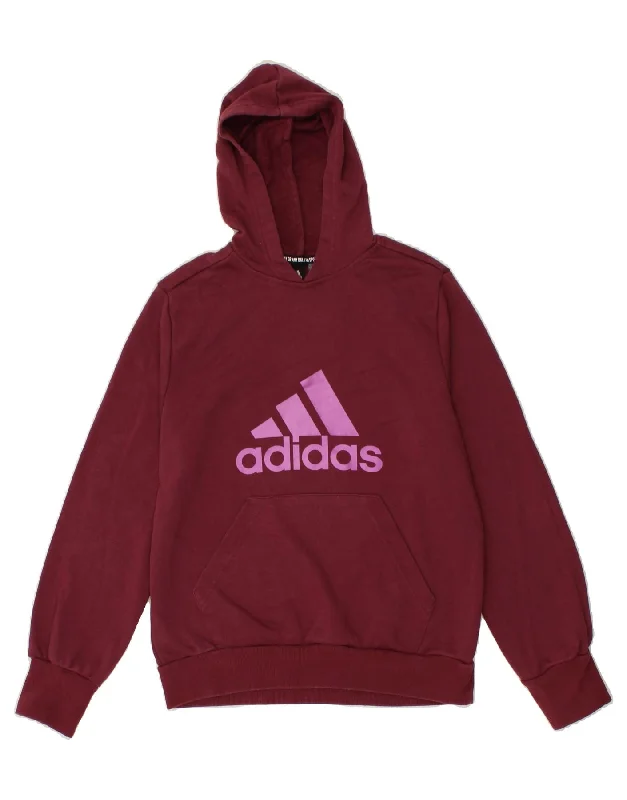 men's pullover sweatshirts -ADIDAS Girls Graphic Hoodie Jumper 13-14 Years Maroon Cotton