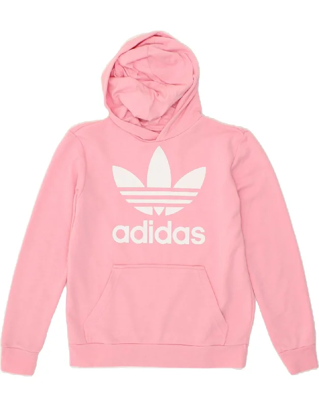 men's zip-up athletic sweatshirts -ADIDAS Girls Graphic Hoodie Jumper 13-14 Years Pink Cotton