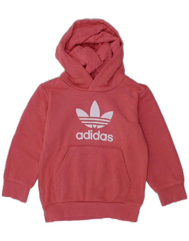 men's hoodies for casual wear -ADIDAS Girls Graphic Hoodie Jumper 2-3 Years Pink Cotton