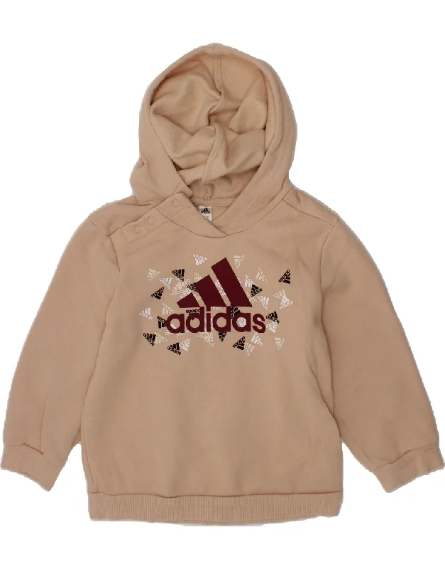 men's winter hoodie -ADIDAS Girls Graphic Hoodie Jumper 3-4 Years Beige Cotton