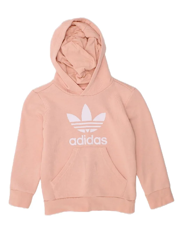 men's hoodie for layering in winter -ADIDAS Girls Graphic Hoodie Jumper 4-5 Years Pink Cotton