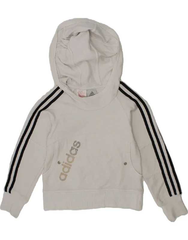 comfortable cotton sweatshirts -ADIDAS Girls Graphic Hoodie Jumper 7-8 Years White Cotton