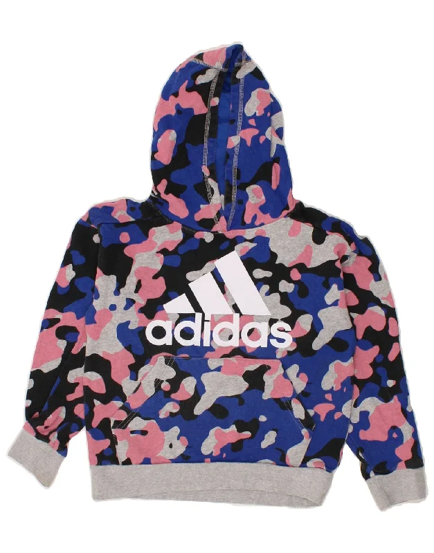 men's hoodies for winter -ADIDAS Girls Graphic Hoodie Jumper 9-10 Years Small Navy Blue Camouflage