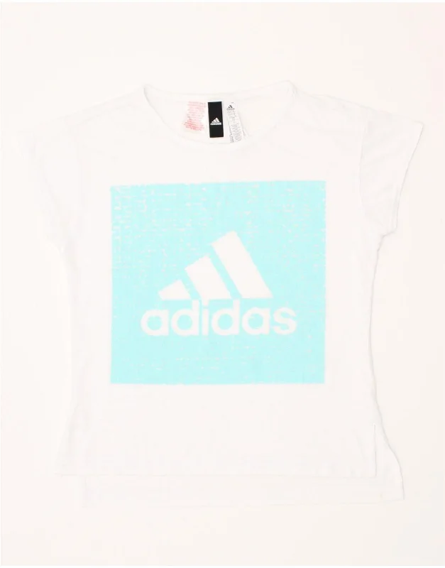 men's trendy cotton t-shirts -ADIDAS Girls Graphic T-Shirt Top 11-12 Years White Polyester