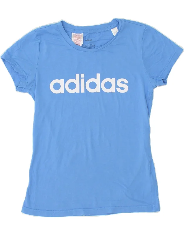 men's t-shirts for layering -ADIDAS Girls Graphic T-Shirt Top 13-14 Years Large Blue Cotton