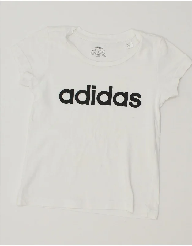 men's printed graphic t-shirts -ADIDAS Girls Graphic T-Shirt Top 9-10 Years White