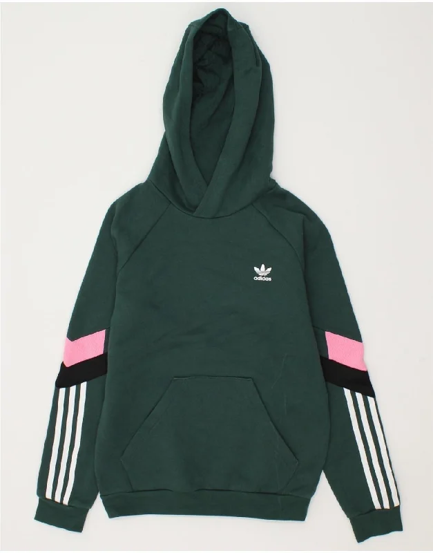 men's thick pullover hoodies -ADIDAS Girls Hoodie Jumper 11-12 Years Green Colourblock Cotton