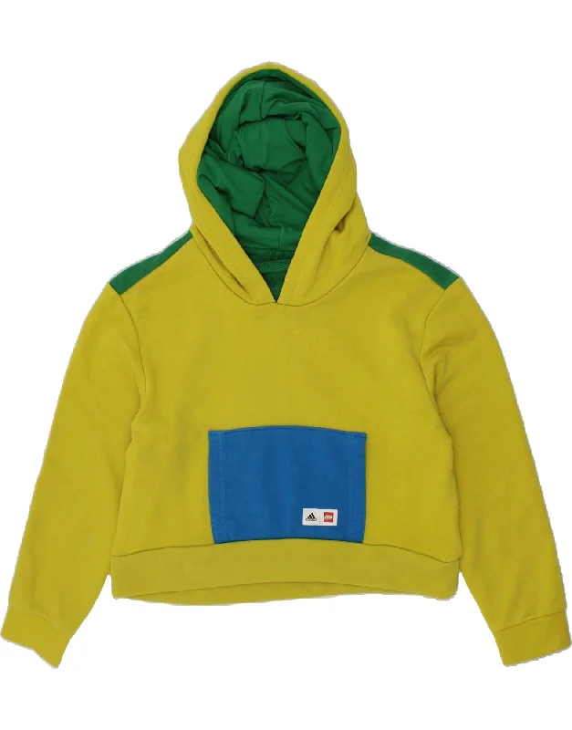 men's fleece zip-up hoodies -ADIDAS Girls Hoodie Jumper 8-9 Years Yellow Colourblock Cotton