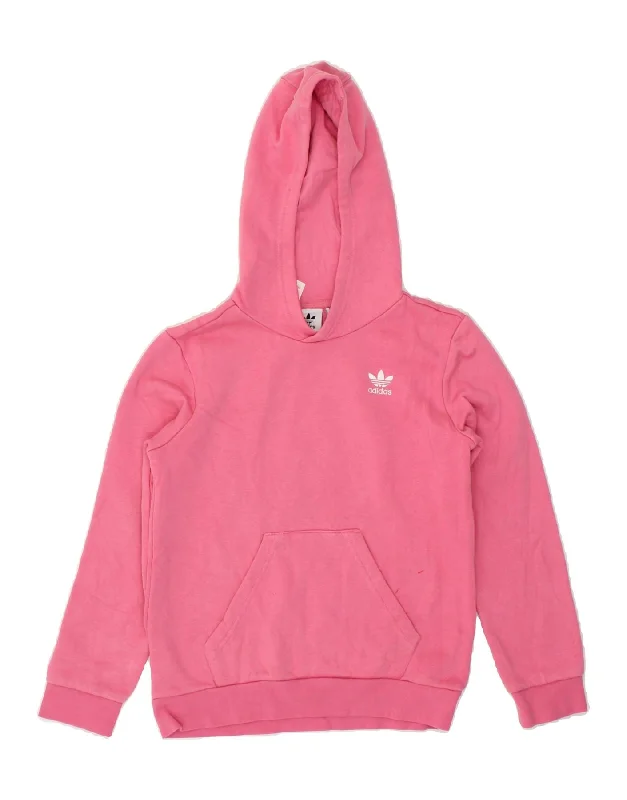 men's hoodie for weekend wear -ADIDAS Girls Hoodie Jumper 9-10 Years Small Pink Cotton