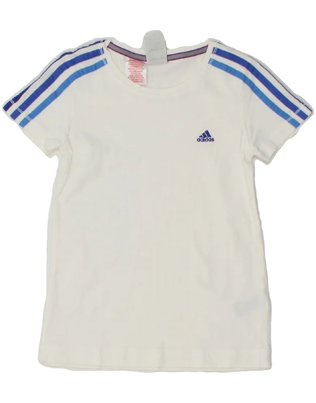 men's long-sleeve t-shirts -ADIDAS Girls T-Shirt Top 9-10 Years White Cotton