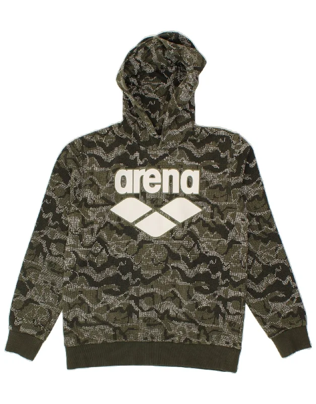 men's fleece sweatshirts for winter -ARENA Boys Graphic Hoodie Jumper 11-12 Years Green Camouflage