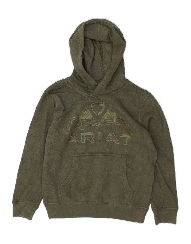 men's hoodies for winter -ARIAT Boys Graphic Hoodie Jumper 7-8 Years Small Khaki