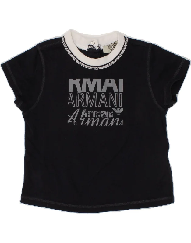 men's graphic crewneck t-shirts -ARMANI BABY Baby Boys Graphic T-Shirt Top 3-6 Months Black Cotton