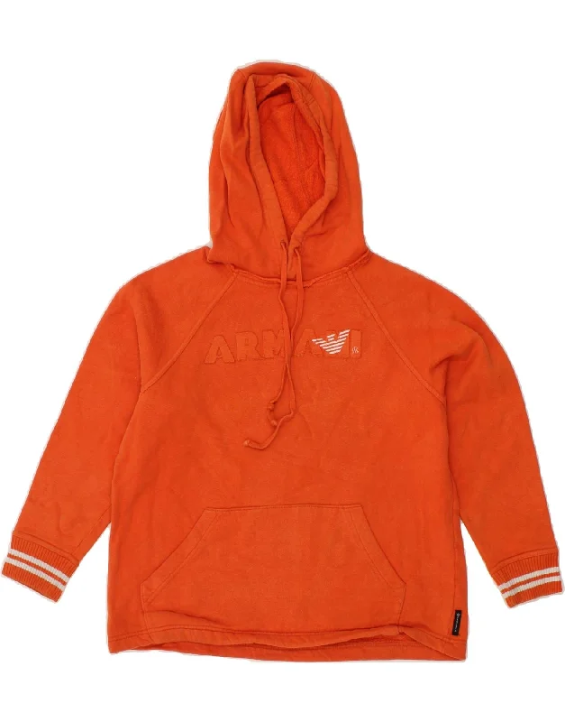 men's hoodie with logo prints -ARMANI JUNIOR Boys Graphic Hoodie Jumper 8-9 Years Orange Cotton