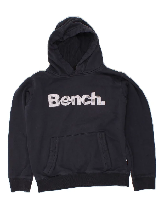 men's casual sweatshirts -BENCH Boys Graphic Hoodie Jumper 11-12 Years Navy Blue Cotton