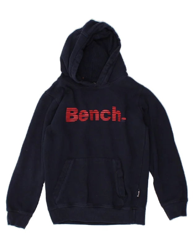 men's pullover hoodie with pockets -BENCH Boys Graphic Hoodie Jumper 11-12 Years Navy Blue Cotton