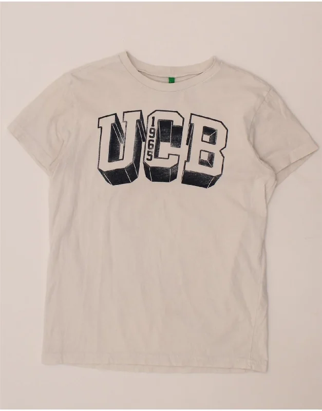 casual t-shirts for men -BENETTON Boys Graphic T-Shirt Top 13-14 Years 3XL White Cotton