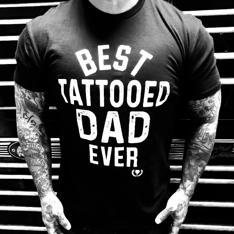 men's t-shirts for layering -Best Tattooed Dad  Men's T-Shirt